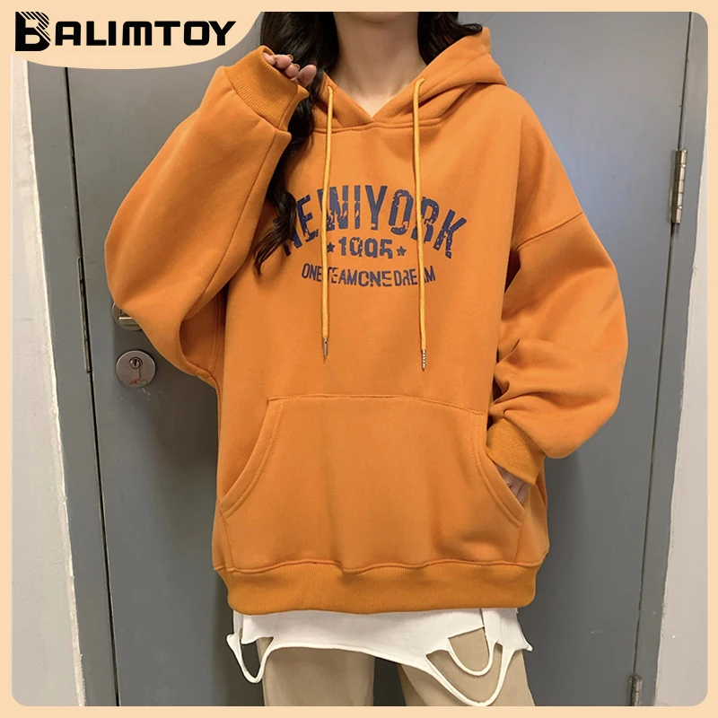 Womens Clothing Streetwear Sweatshirt Fashion Hoodie Letter Printing Long Sleeves Casual Warm Oversize Baggy Ladies Tops Autumn