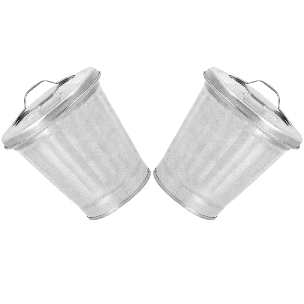

Indoor Planters Mini Metal Trash Can Lid Desktop Garbage Bin Small Waste Basket Vintage Farmhouse Flower Bucket Utility