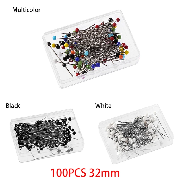 100Pcs/Box 32mm Sewing Pins Glass Ball Multicolor Head Pins