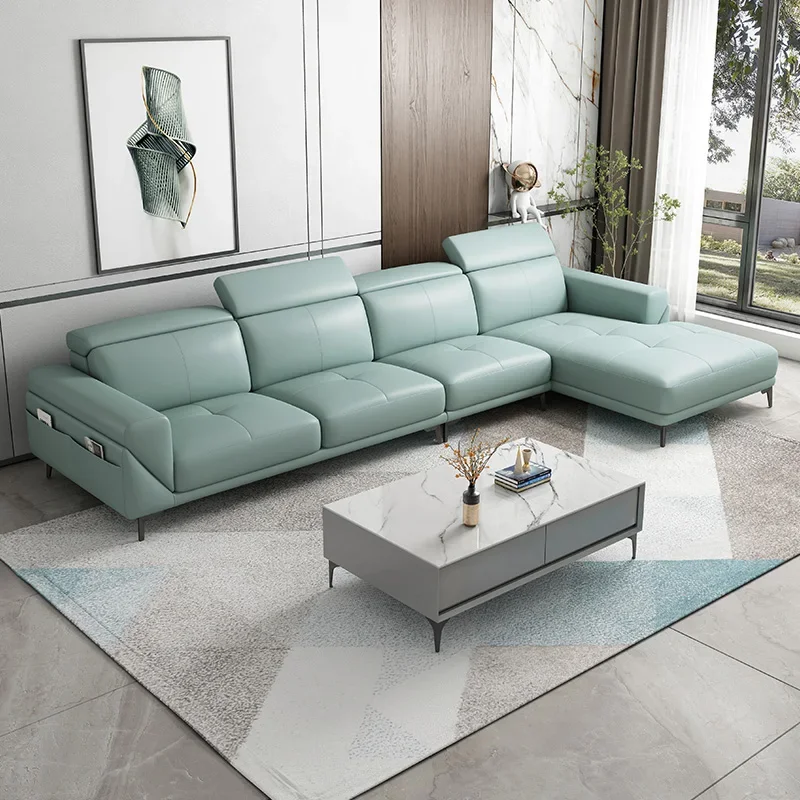 

Simple modern first-floor cowhide living room combined with large and small apartment type Italian Guifei leather sofa corner