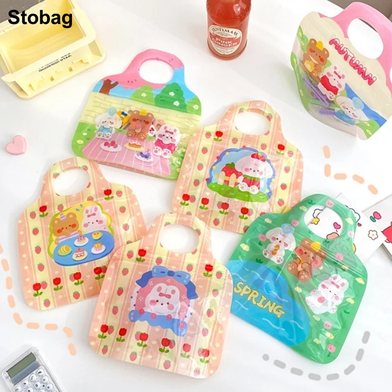 

StoBag 50pcs Cartoon Candy Snack Packaging Ziplock Bags with Handle Cute Kids Child Plastic Sealed Food Cookies Storage Pouches