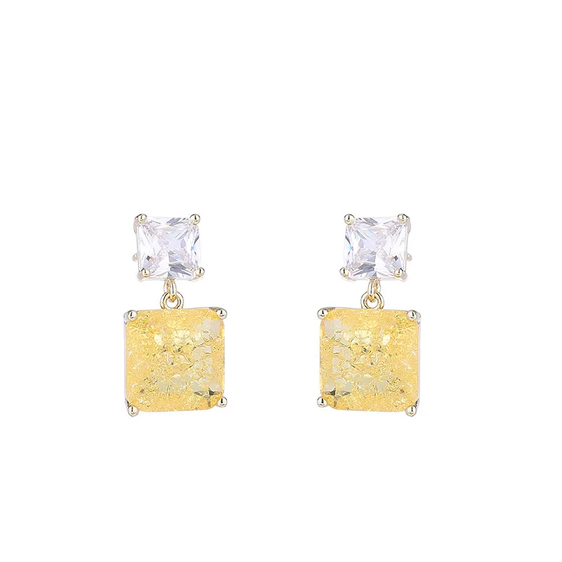 Ice Crack Cubic Zirconia Sweet Cute Geometric Stud Earings for Girls New Fashion Luxury Square CZ Stone Earrings Jewelry