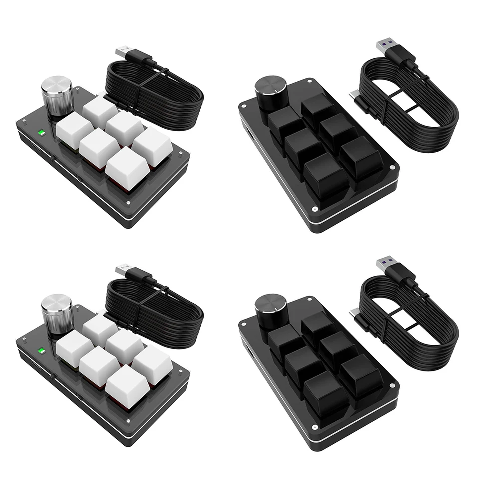 thumbnail image 2 of One Handed Mechanical Keyboard Multifunction 6 Key Mini Gaming Keypad Shortcut Programmable Keyboard With Knob(Matte Black Glossy Black 2 of 11