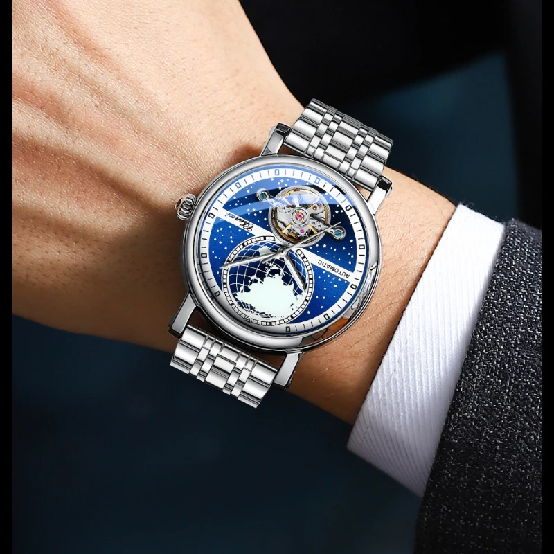 Luxury Men Automatic Watches Tourbillon Mechnical Watches for Men Genuine Leather Waterproof Casual Business Wristwatch