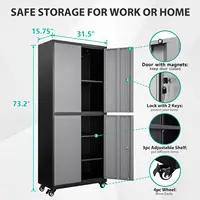 SISESOL Metal Storage Cabinet with Wheels Rolling Garage Tool Cabinet with Lock Gray Metal Shelves Home Office Shop 2