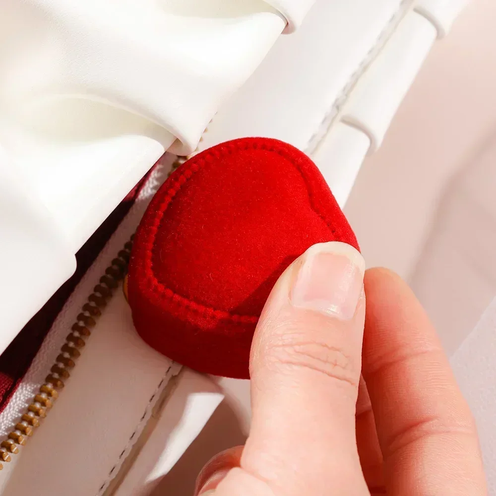 Elegant Red Heart Flocking Ring and Earrings Gift Box