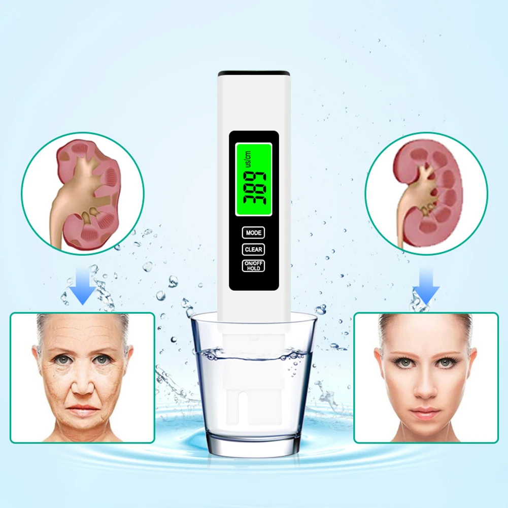 4 in 1 TDS Meter Digital Water PH Meter 0-9990PPM High Precision Digital Water Quality Tester Aquarium Swimming Pool PH Tester