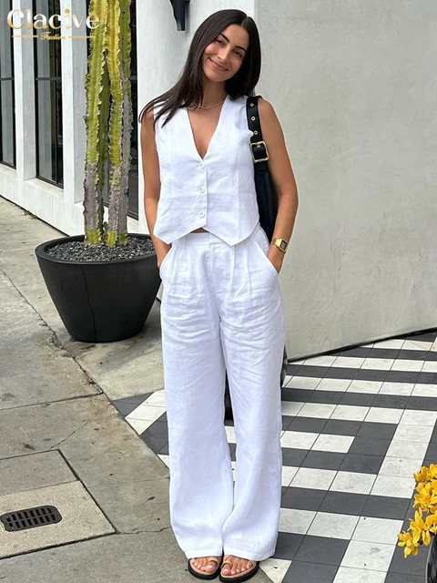 Summer White Linen Two Piece Set 1
