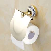 ที่ใส่กระดาษชำระสไตล์ยุโรป ลายคราม พร้อมตะขอแขวนสองอัน ห่วงแขวนผ้าเช็ดตัว และที่ใส่กระดาษชำระแบบมีฝาปิด  ที่ใส่กระดาษชำระลายครามเคลือบทอง  ติดตั้งแบบเจาะ 5