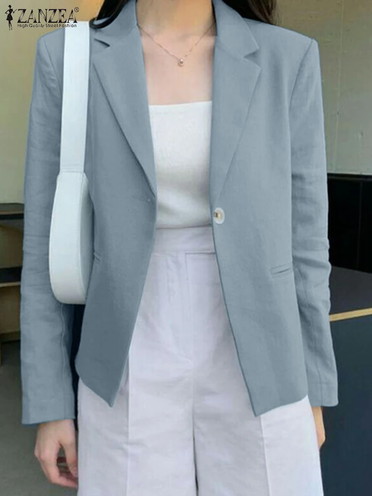 

Модный осенний Блейзер ZANZEA, женские элегантные однотонные деловые костюмы, повседневные офисные женские тонкие пальто с лацканами и длинным рукавом, верхняя одежда
