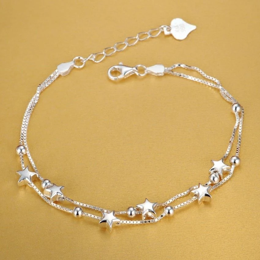 925 Sterling Silver Beautiful Stars Bracelets For Women Korean Fashion