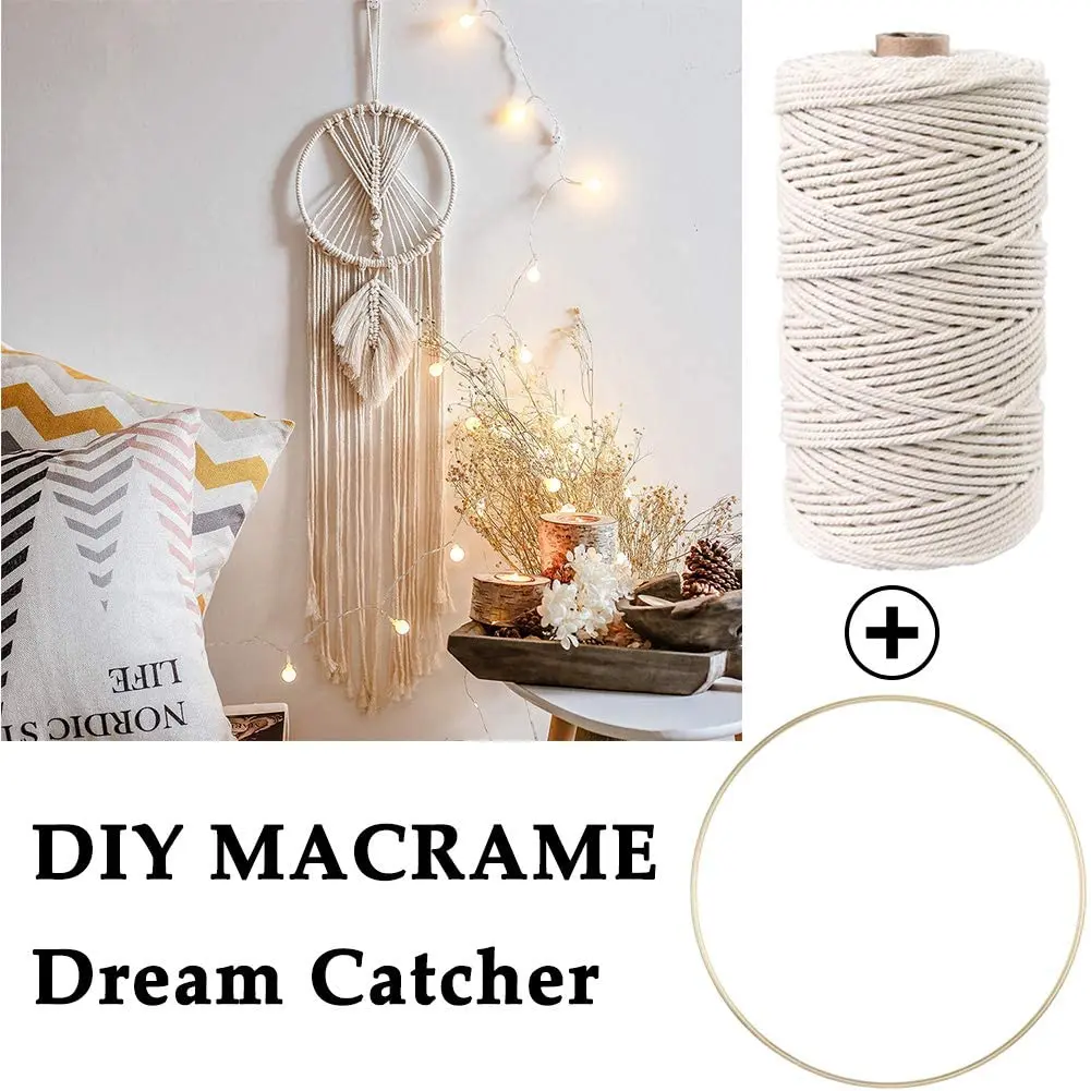2-100M Macrame Cotton Cord Thread for Handmade Natural Cotton Macrame Rope DIY Craft Knitting Making Plant Hangers Wall Hangings