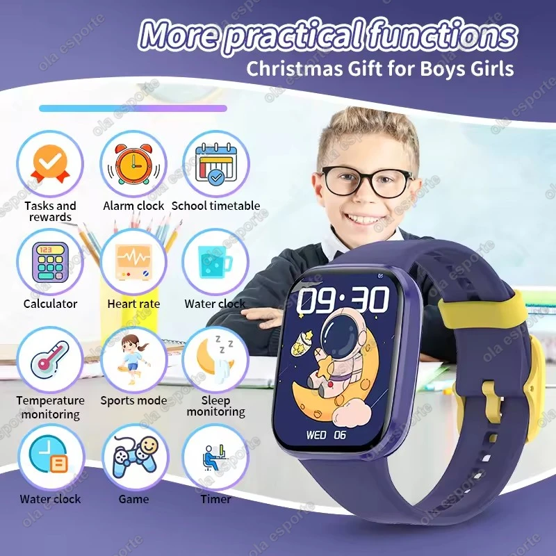 Multifunction Amoled Kid Smart Watch For Age 5 12 Child Waterproof Smartwatch Alarm Clock Children Student Game Bracelet Gifts, Alina Gadgets