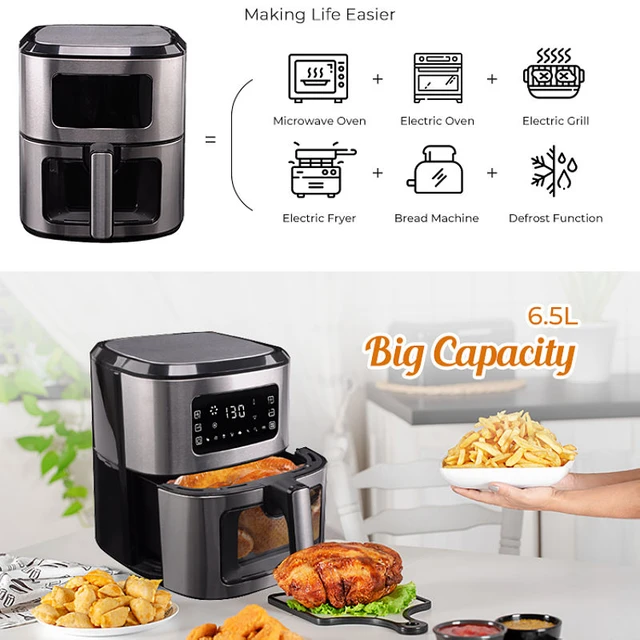 Hot Sale Household Stainless Steel Air Fryers 1700W 6.5L Healthy Low Fat  Intelligent Timing Electric