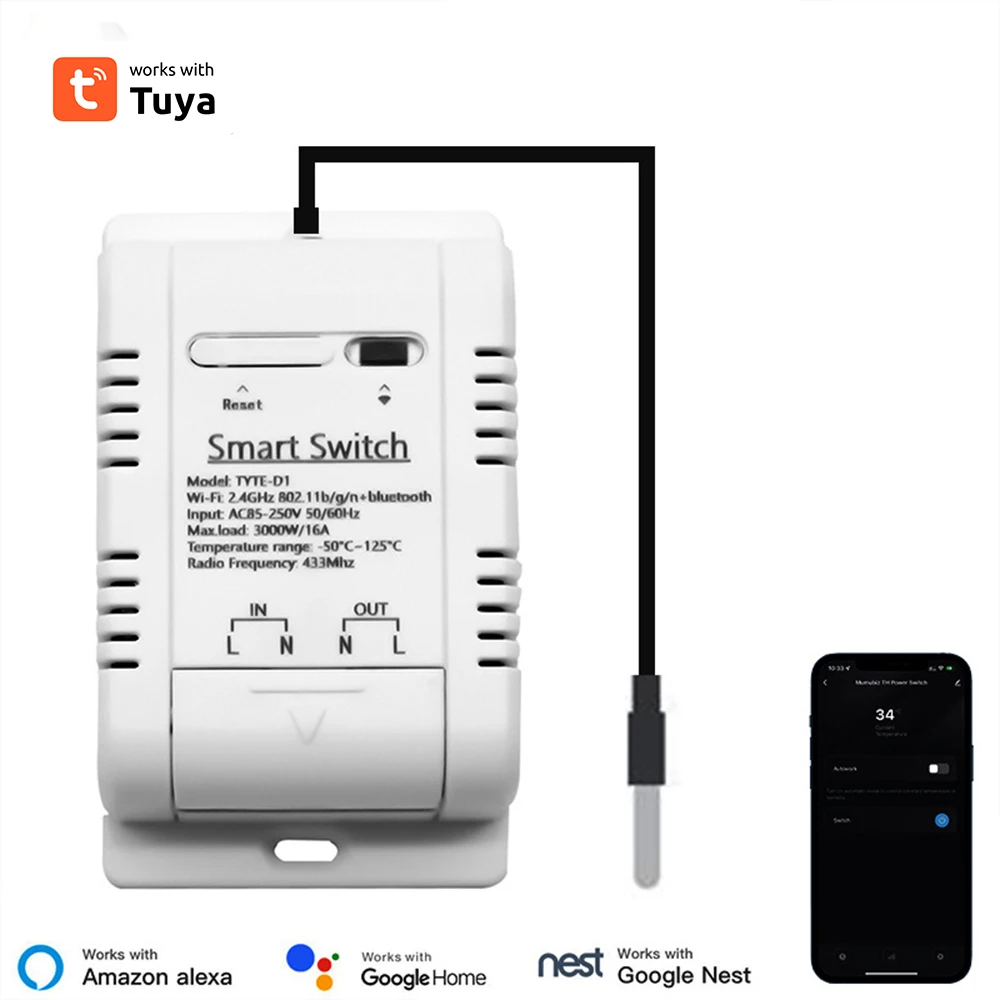 

Wifi Ds18b20 Temperature Sensor Real-time Monitor Tuya Smart Rf433 Intelligent Thermostat Temperature Switch Voice Control 16a