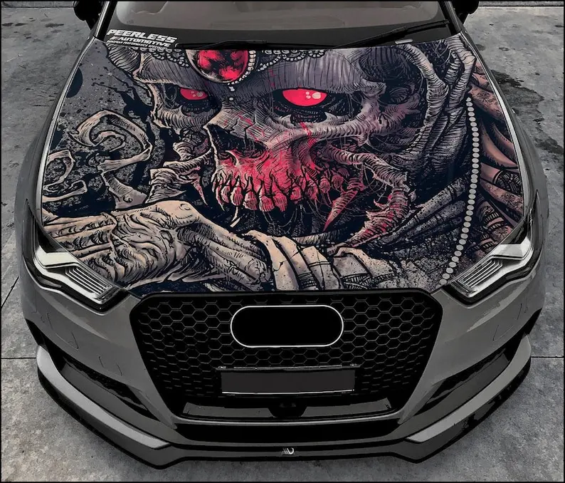 

Skull Car Hood Wrap Full Color Vinyl Decal Skeleton Sticker #10