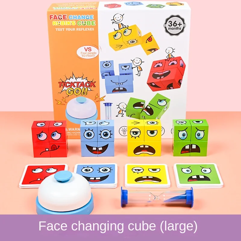 

Cube Face Changing Building Blocks Board Game Wood Puzzle Montessori Expression Wooden Blocks Blocos For Children Kids Toys Gift