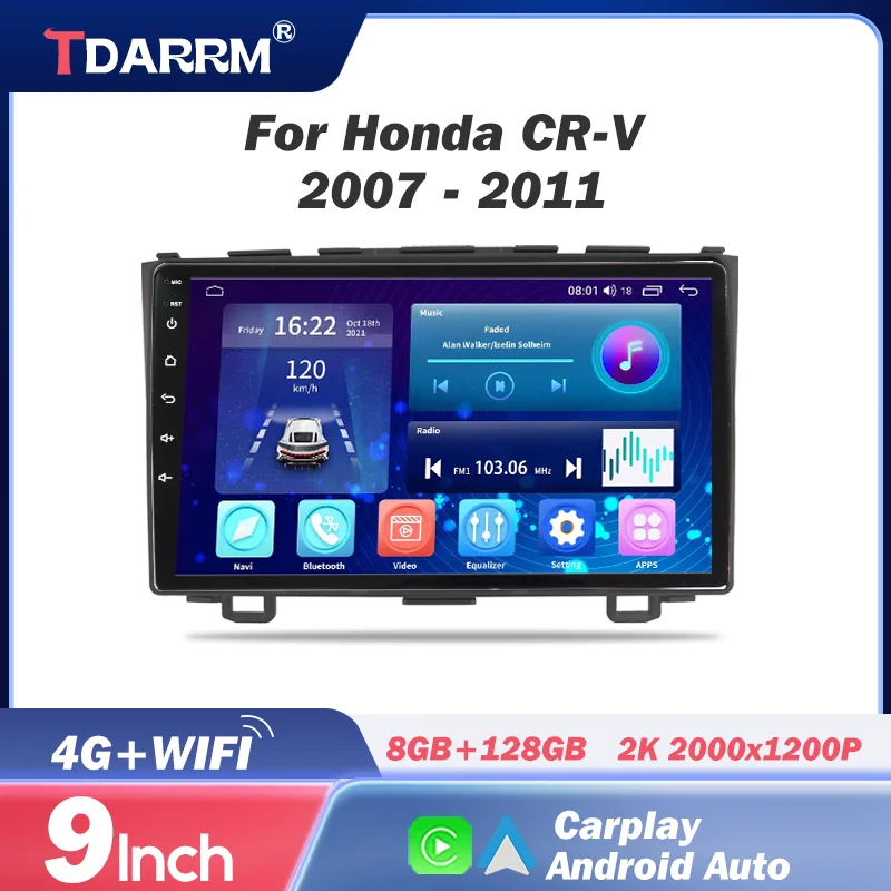 

TDARRM For Honda CRV CR-V 3 RE 2006 - 2012 2K QLED Android 13 Car Radio Multimedia Player GPS AI Voice 4G CarPlay Head Unit