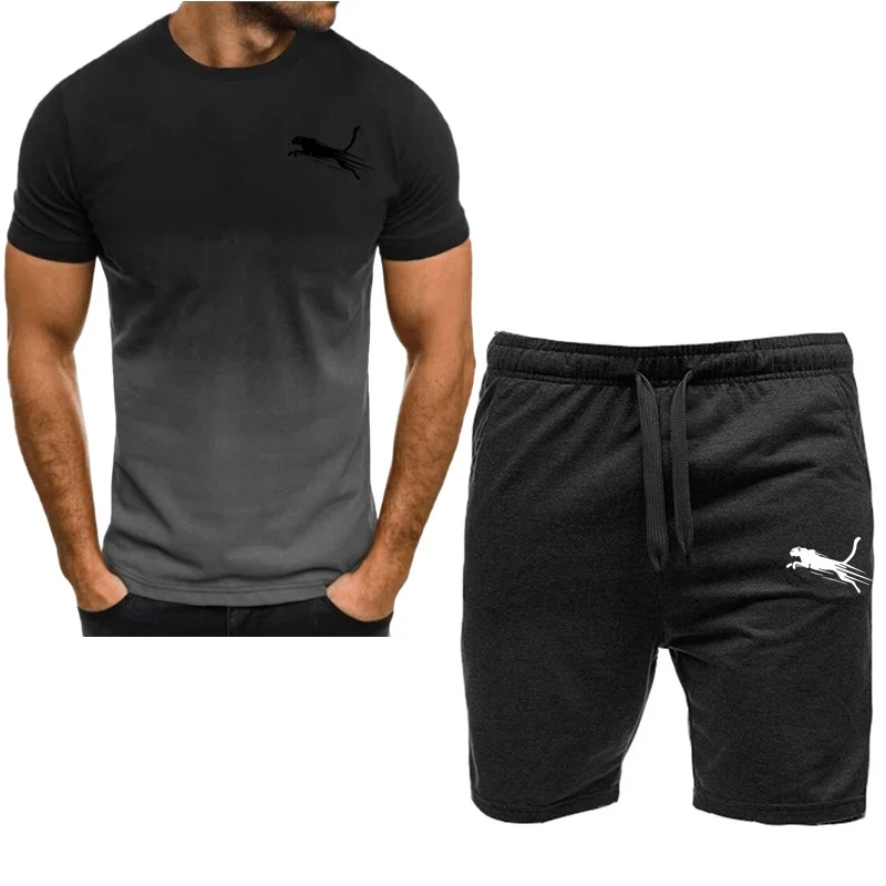 2024 new men's fashionable sportswear, summer wear, men's fitness wear, short sleeved T-shirt and shorts, quick drying 2-piece s