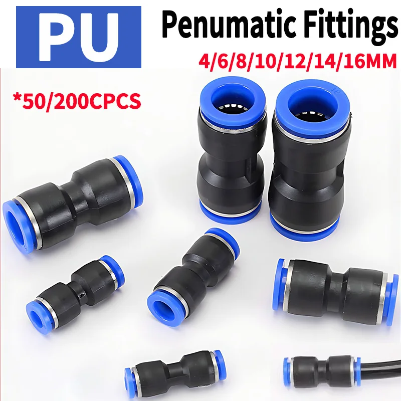 50/200 PCS PU Pneumatic Fittings Plastic Connector,4mm 6mm 8mm 10mm 12 14MM Air Water Hose Push-in Straight Gas Quick Connectors