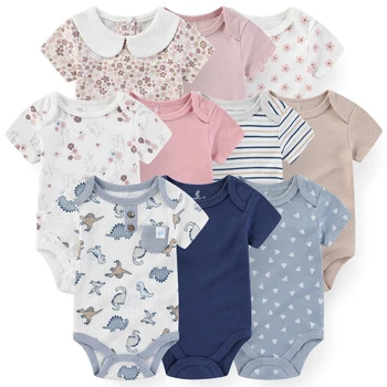 Tute unisex 4/5 pezzi vestiti per neonata in cotone set manica corta stampa vestiti per neonato estate tinta unita Bebes 1