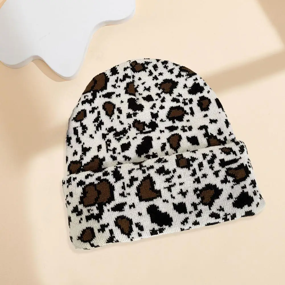 

Knitted Thermal Hat Print Knit Beanie Hats for Men Women Thick Warm Winter Skull Hat with Cow Leopard Print Unisex Streetwear