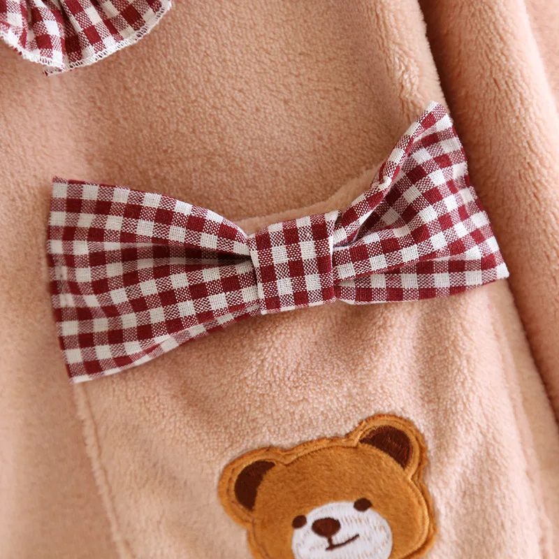 2024 New Coral Velvet Winter Pajamas For Women Sweet Cute Home Clothes Suit Thick Warm Sleepwear Female Flannel Nightwear Set