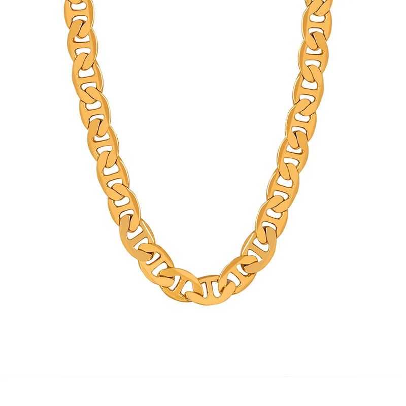 Collana Cubana Dorata Con Catena A Maglia E Dettaglio Perla, Elegante Gioiello Regalo Per Donna