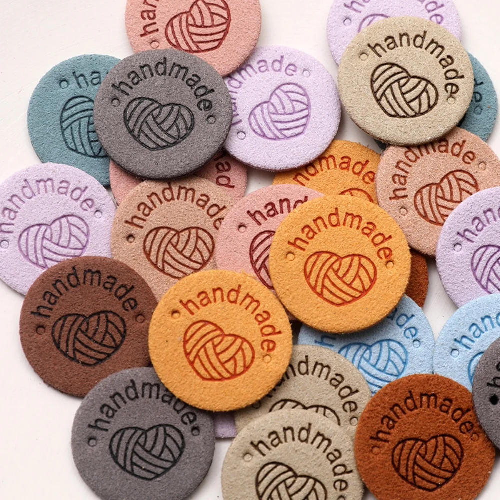 20Pcs 2.5cm Round PU Cloth Handmade Embossed Tags DIY Flag Label For Garment Sewing Accessories