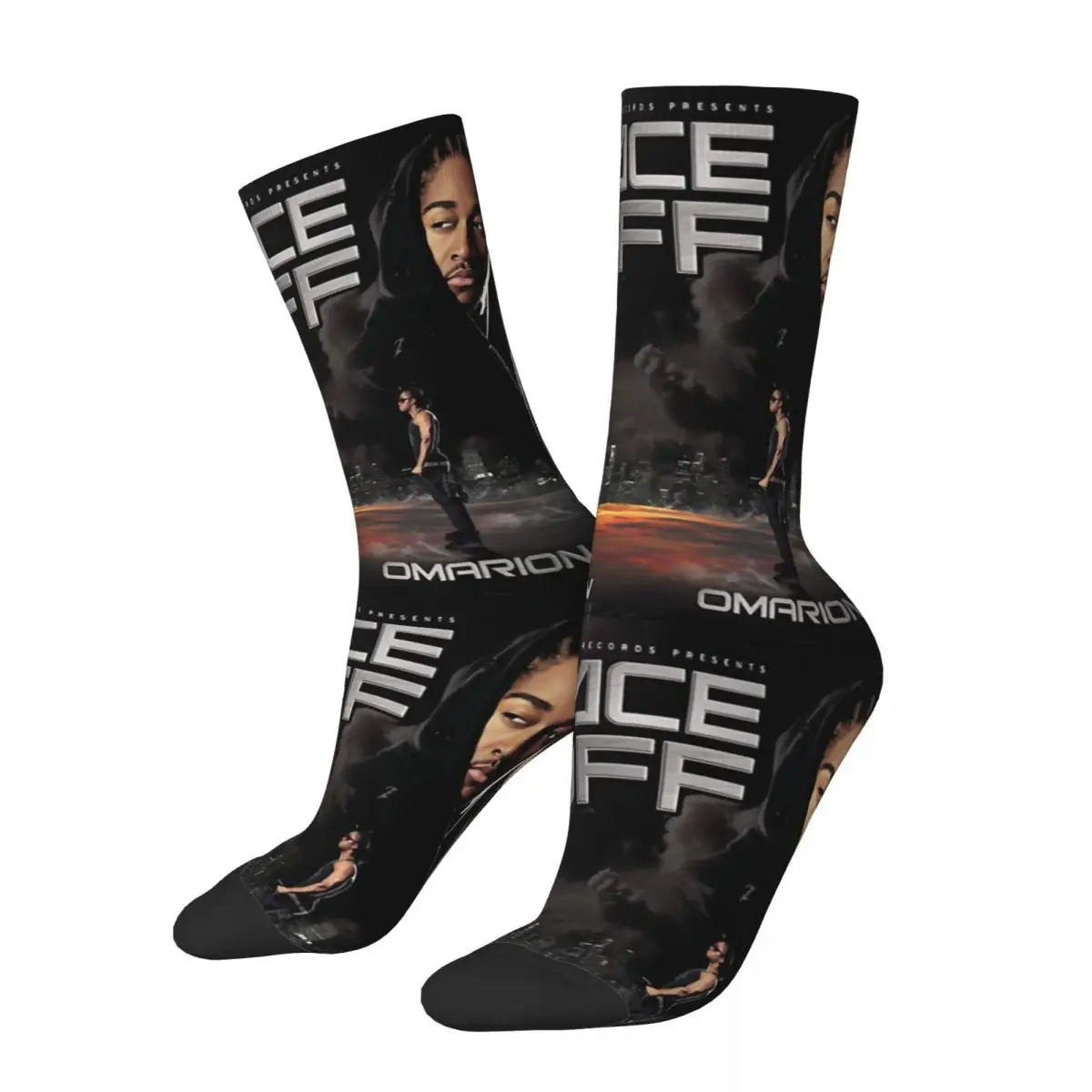 

Funny Crazy compression Rapper Omarion Face Off Sock for Men Hip Hop Harajuku FaceOff Happy Seamless Pattern Boys Crew Sock