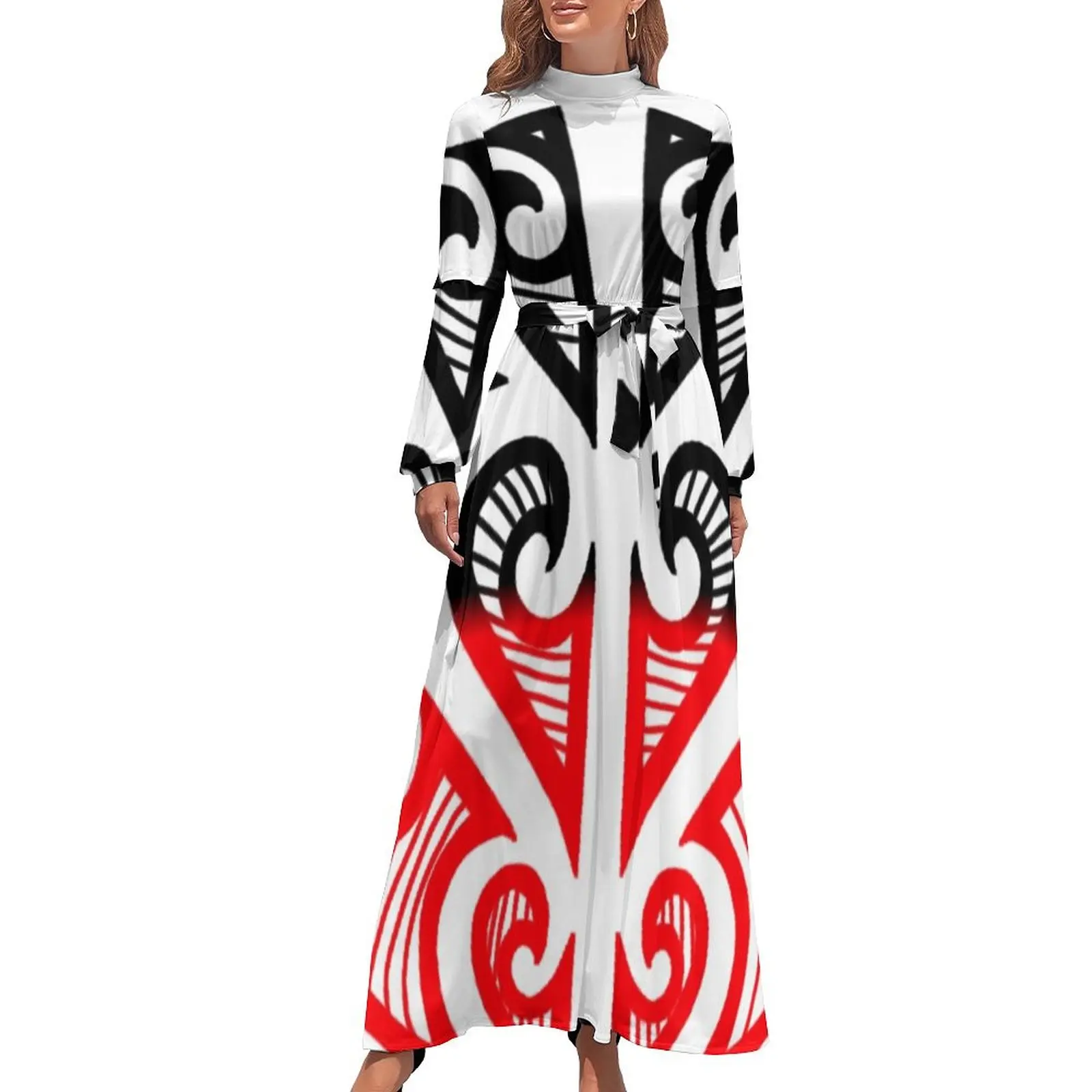 thumbnail image 1 of Vestido largo con colores de la bandera tribal maorí, elegante y chic, vestido de noche, vestidos de traje de verano para mujer para eventos especiales, 1 of 5