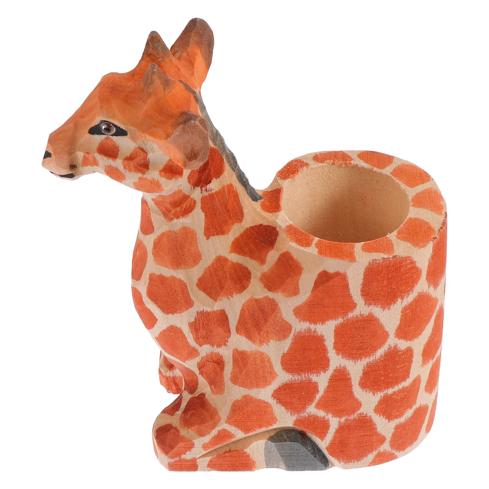 Giraffe Pen Holder Pencil Wood Storage Basket Manual Container Stationery Organizer Table Decor