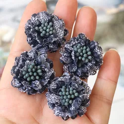 Handmade Lace Fabric Daisy Flowers for DIY Accessories and Decorations - Set of 10, 3CM (Navy Blue)