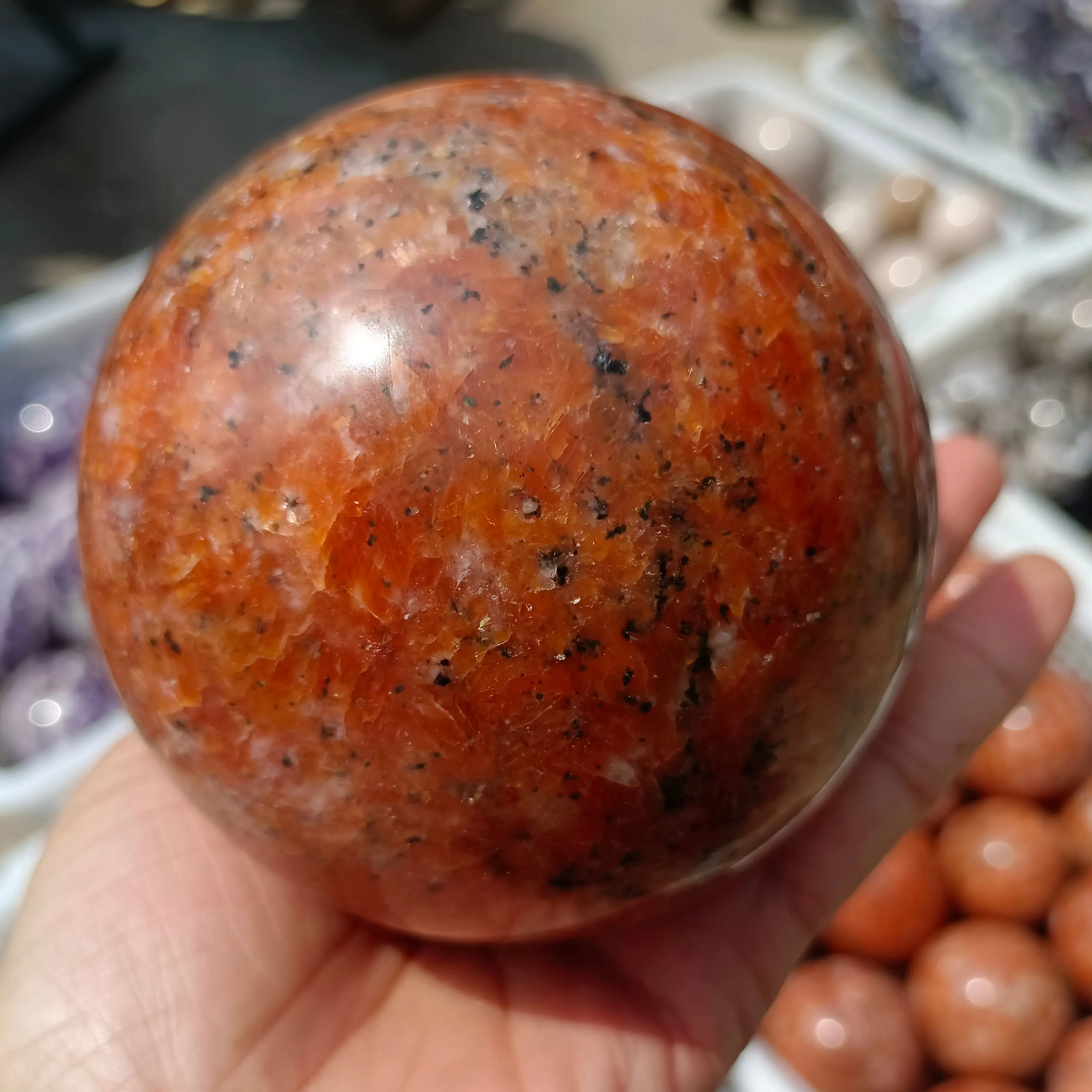 Natural Orange Sunstone Ball, Quartz Crystal, Orange Primordial Stone, Polished, Mineral Reiki, Healing, Wealth, Energy Ball 4