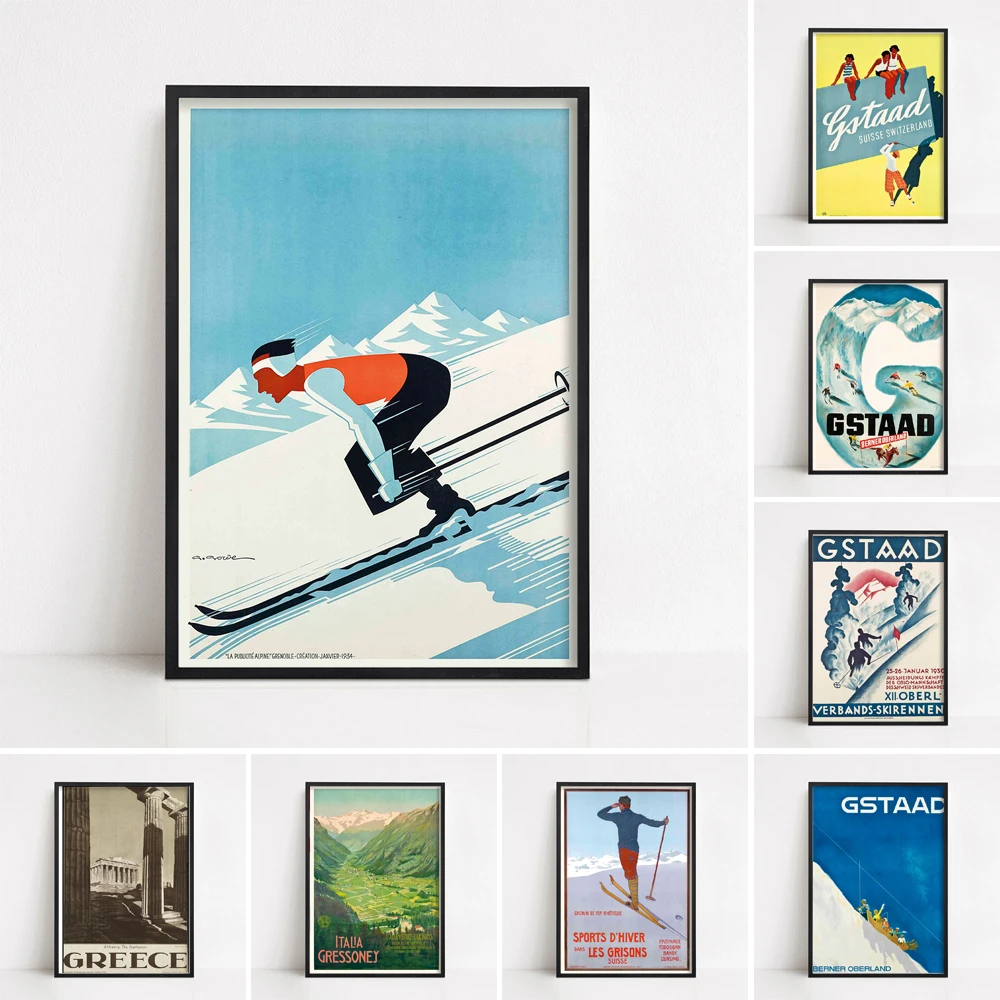 Grenoble France Vintage Ski Poster A5a4a3a2canvas for Bedroom Home Decor | Дом и сад