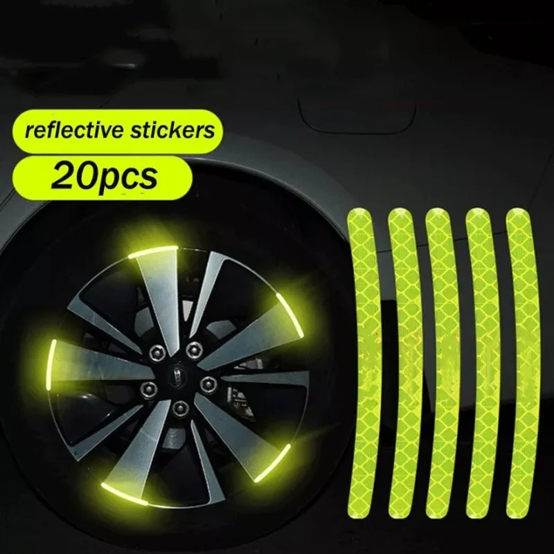 20 Strips Car Wheel Hub Sticker Reflective Stripe Tape Bike Motorcycle Car Personality Decorative Stickers Car Roadway Safety