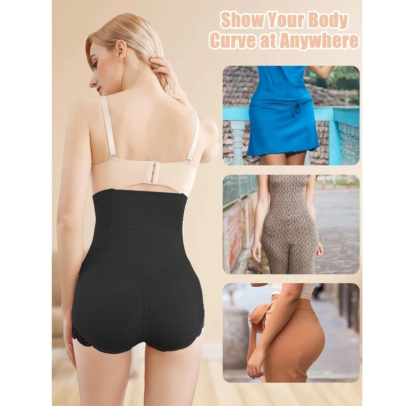Women Tummy Control Shapewear Panties High Waisted Seamless Body Shaper Panty with Hooks Butt Lifter Slim Abdomen Lace Shorts