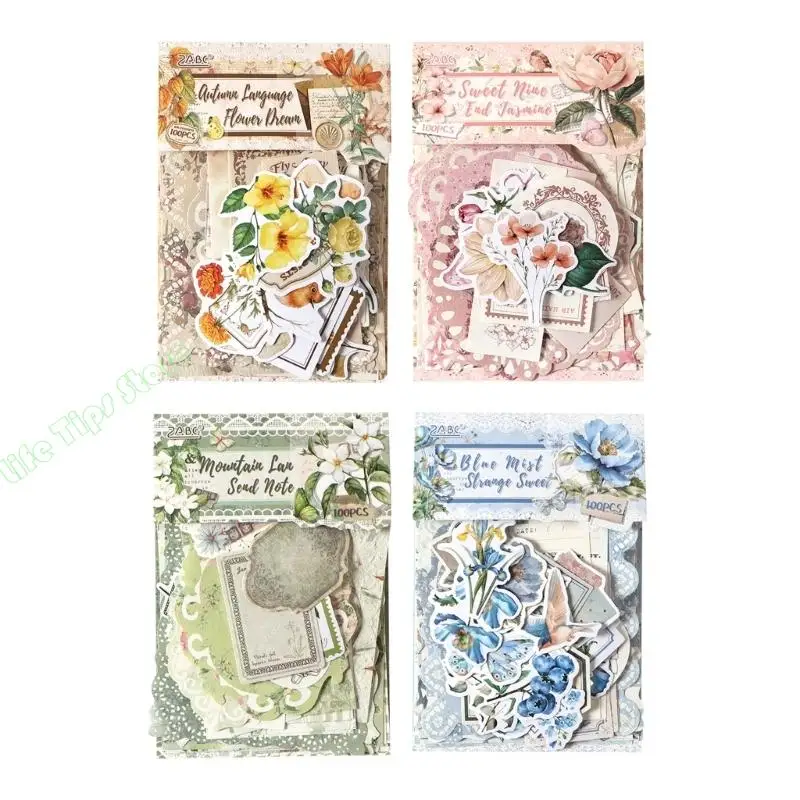 G5AB Retro Florals 스크랩북 스티커 세트는 저널링 프로젝트 및 창의적인 선물을 위한 우아한 꽃 디자인으로 구성되어 있습니다.