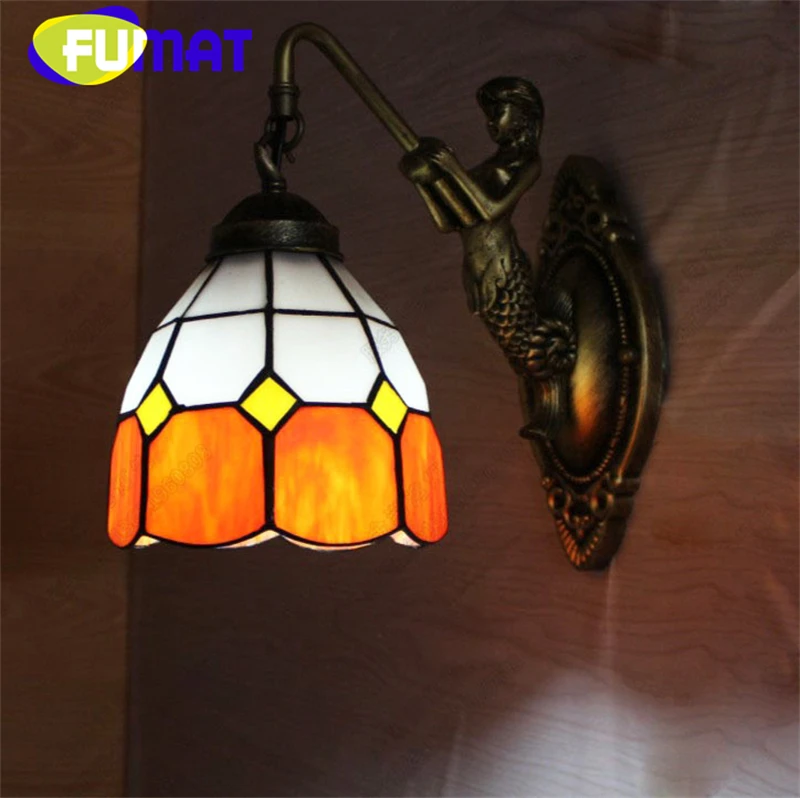 

FUMAT Тиффани стиль витраж Русалка Средиземноморский настенный светильник для спальни прикроватный светильник коридор балкон Гостиная Декор