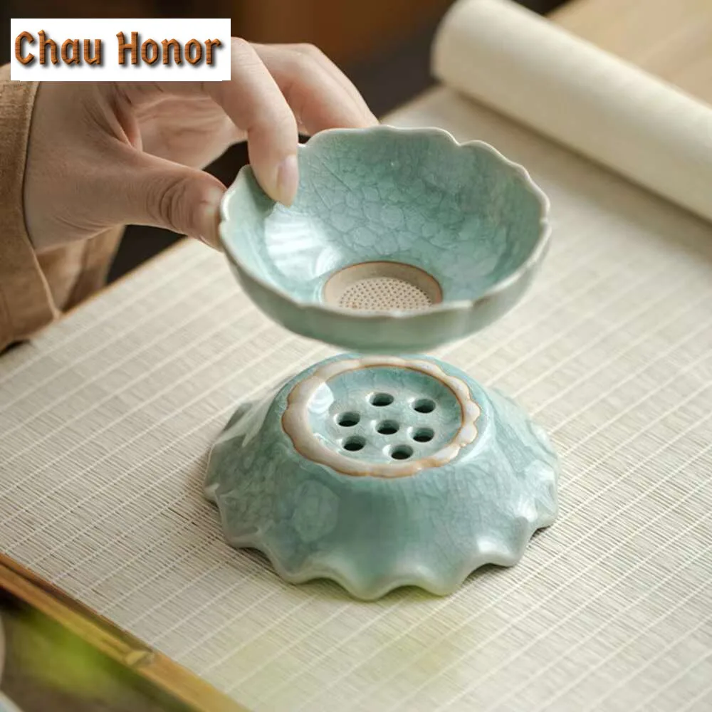 Handmade Ru Kiln Opening Ice Flower Glaze Tea Separator Infusor Aesthetic Tea Strainer Tea Making Tea Filter Tea Ceremony Gift