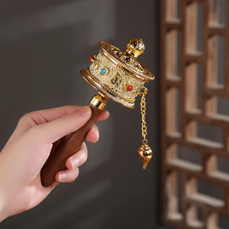 Tibetan Supplies Nepal Metal Six Word Scriptures Carvings Hand Cranking Swepts Bad Buddhist Prayer buddhist prayer item