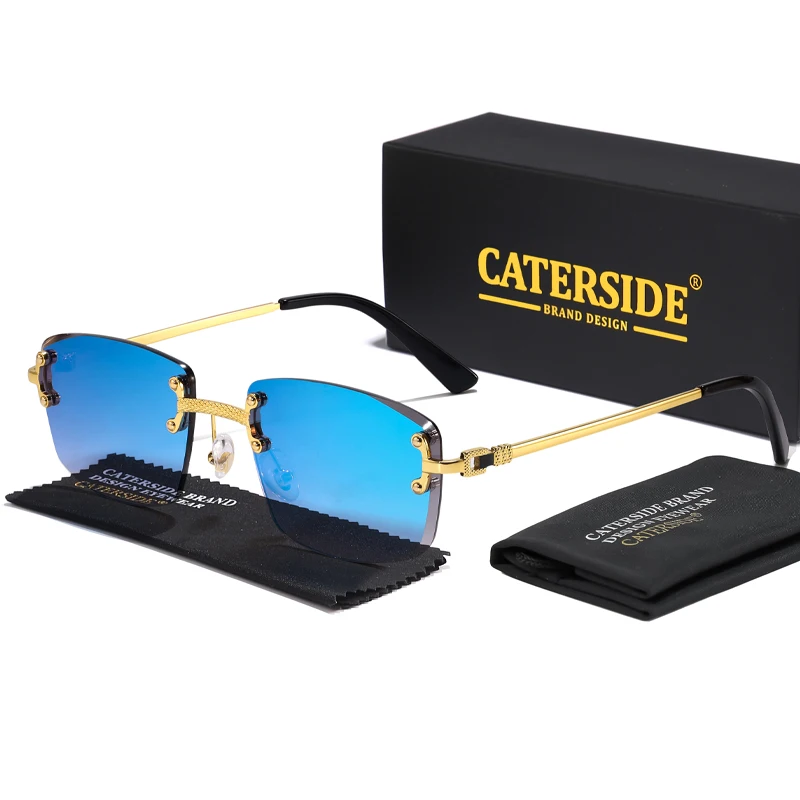 CATERSIDE Neue Mode Rechteck Sonnenbrille Männer Frauen Luxus Designer Randlose Gradienten Objektiv Metall Sonnenbrille Für Männer UV400