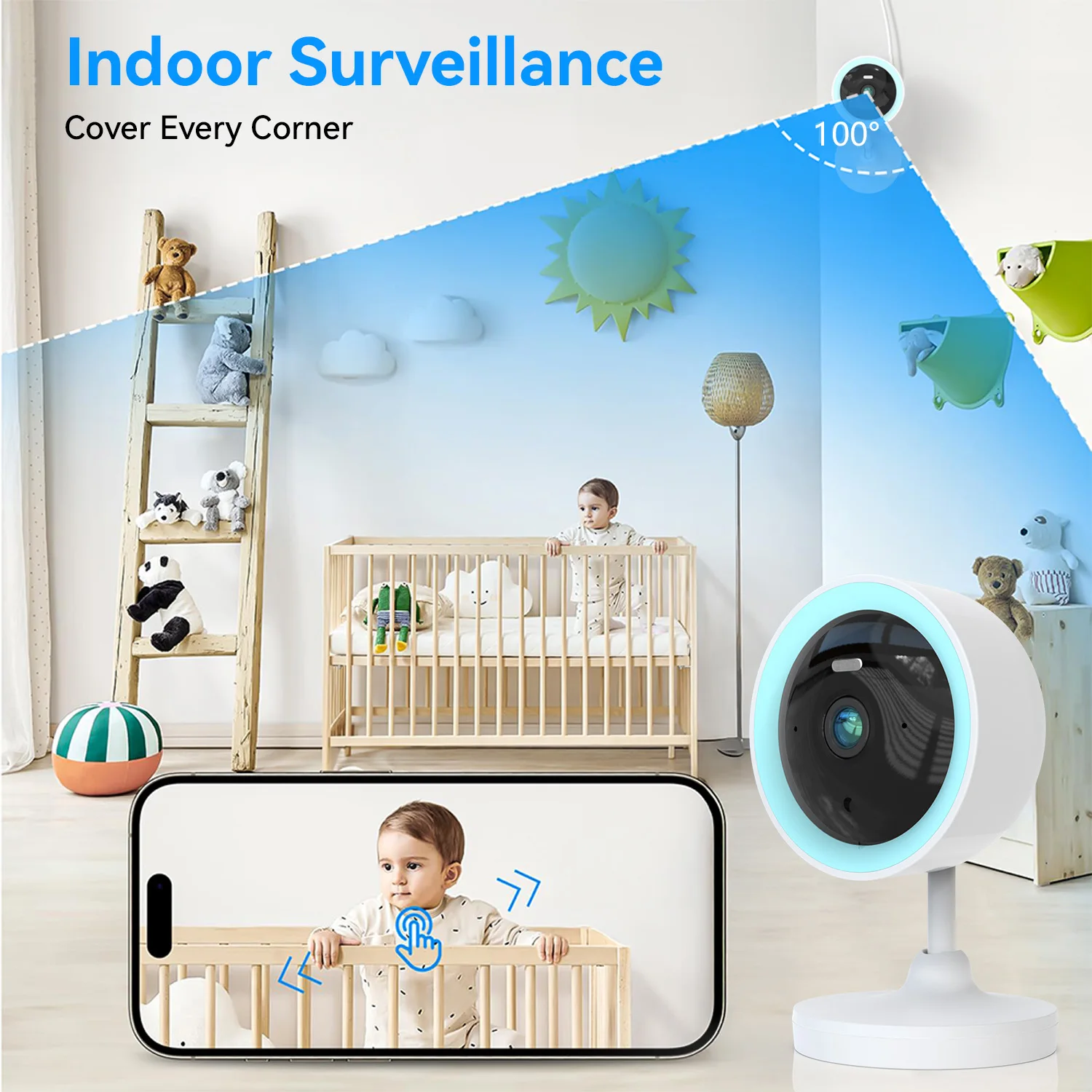 PEGATAH Tuya Smart 5MP HD Indoor Home Security Camera for Baby Two Way Audio Talk Color Night Vision , Human Detection 3