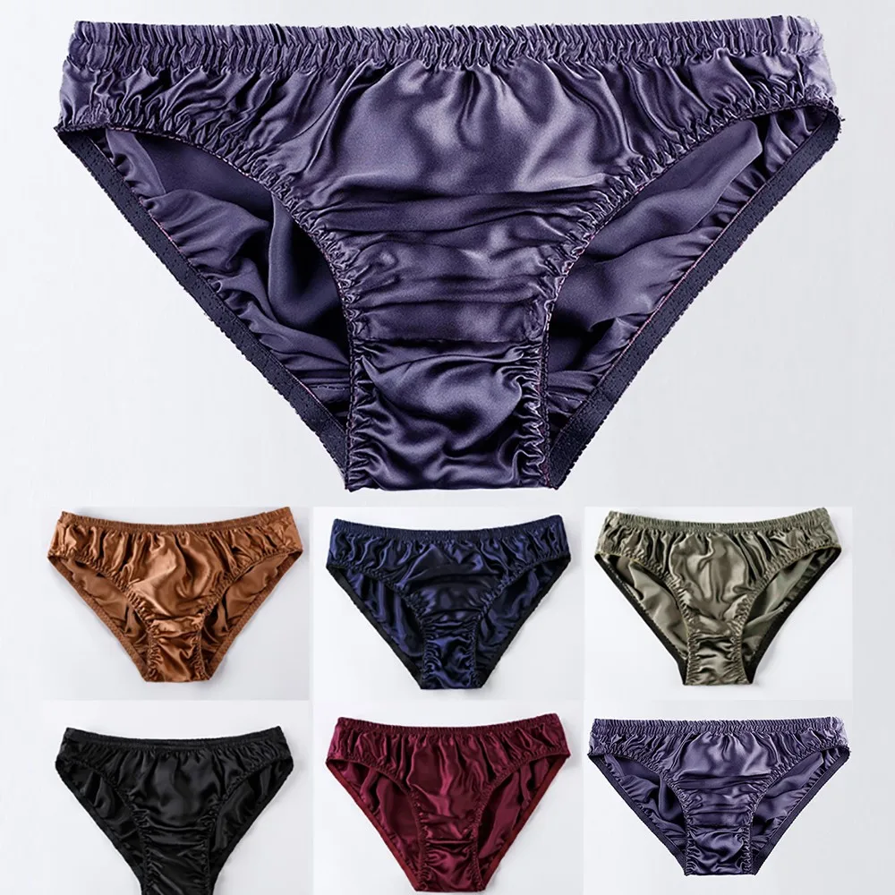

Mens Underwear Silk Panties Breathable Comfortable Underpants Soft Solid Thogs Smooth Satin Briefs Sexy Lingeries