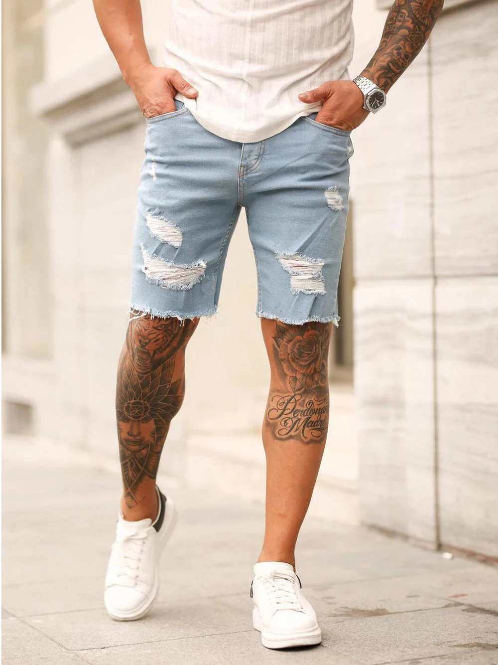 Summer Men's Fashion Jeans Casual Shorts Destroyed Skinny Jeans Ripped Pant Frayed Denim Shorts