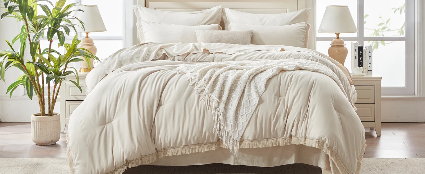 Tassel Beige comforter set 7 Pieces