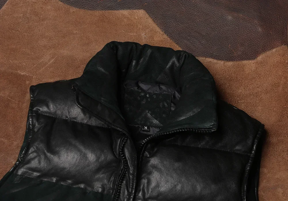 Winter Warm Ultra Light Sheepskin Down Vest Men's Short White Duck Down Genuine Leather Coat Sleeveless Leather Tank Top