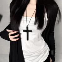 Collier Punk gothique avec pendentifs croix en bois pour femmes, ras du cou, noir, blanc, rouge, Hip Hop, chaîne de pull, cadeaux, Y2k 5