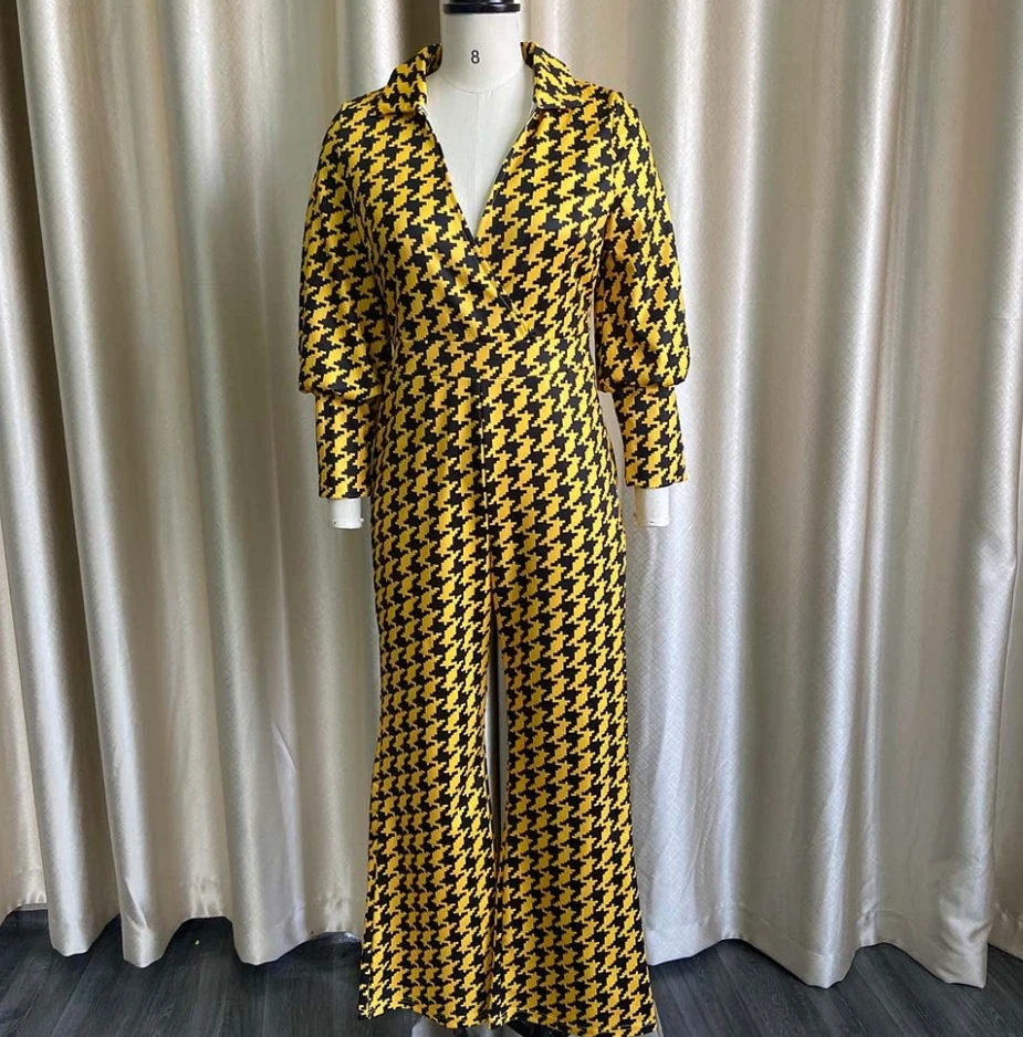 2024 New Fashion Women Elegant Jumpsuit Commuting Casual Loose Elastic Lapel V-neck Printing Straight Leg High Waisted Jumpsuit