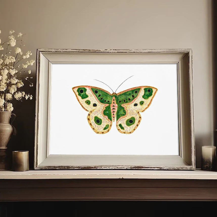 Description Picture 6 of itemWatercolor Bug Butterflies Moths Poster Print Pastel Insect Canvas Painting Nature Wall Art Picture Nursery Kids Room Decor